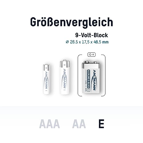 Ansmann Alkaline longlife 9V Block Batterien (8 Stück) - Premium Qualität für höhere Leistung, 9V Batterie ideal für Rauchmelder, Bewegungsmelder, Alarmanlagen & Kohlenmonoxid Warnmelder