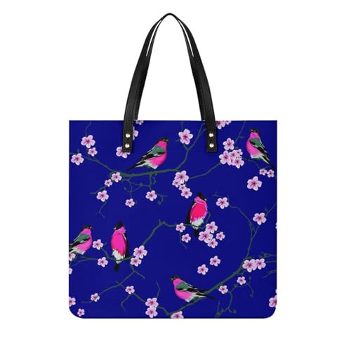 Sac shopper oiseaux et fleurs roses grand format avec anses