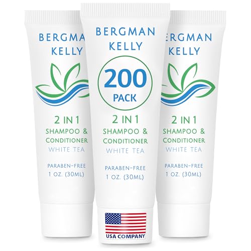 Best Shampoo and Conditioner for Guest Bathroom Reviews 10 BERGMAN KELLY - Travel Size 2 in 1 Shampoo & Conditioner - 1 fl oz, 200 PK, White Tea - Delight Your Guests w/Revitalizing & Refreshing Shampoo Amenities, Quality Small Size Hotel Toiletries in Bulk