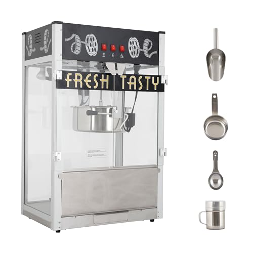 Image of Countertop Popcorn Machine & 30oz kettle for Commercial 1650W Black | High capacity, 3 Independently Controlled Switches, Easy to Use /Clean, Vintage Design, Quick Heat, Stay-Crisp Warming Tray