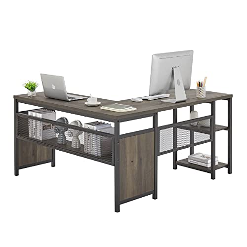 FATORRI L Shaped Computer Desk Industrial Home Office Desk With 