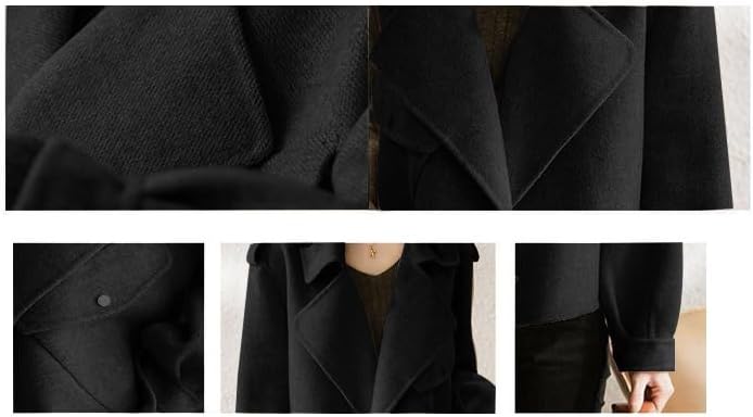 utcoco Women Cropped Wool Coats Notched Lapel Pea Coat Open Front Trench Overcoat Jackets with Pockets - Image 5