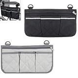 2 PCS Wheelchair Side Bag, Wheelchair Accessories Armrest Storage Pouch with 4 Pockets and Reflective Strip for Most Wheelchairs and Walking Aids (Black, Gray)