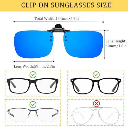 Image of Polarized Flip up Clip-on Sunglasses 2 Pack Anti-Glare UV400 Lens for Fishing Driving over Prescription Glasses