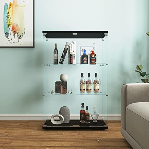 Image of Beauty4U Black Glass Display Cabinet, 3-Shelf 2-Door Curio Cabinet