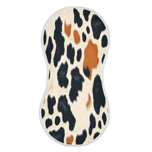 Brown Cow Print Burp Cloths Cotton Baby Washcloths,Large 22x11in Burping Cloth Absorbent and Soft for Newborn Baby Boys and Girls,2 Pack
