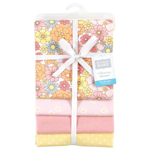 Image of Hudson Baby Unisex Baby Cotton Poly Flannel Receiving Blankets, Peace Love Flowers, One Size