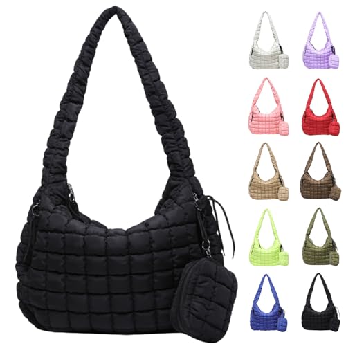 Image of Puffer Tote Bag for Women, Large Quilted Puffer Bag with Pouch, Puffy Quilted Hobo Bag, Puff Crossbody Purse
