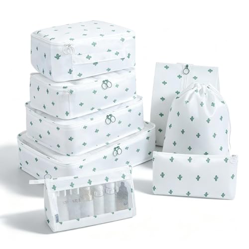 OEE Luggage Packing Organizers Packing Cubes Set for Travel (white cactus)
