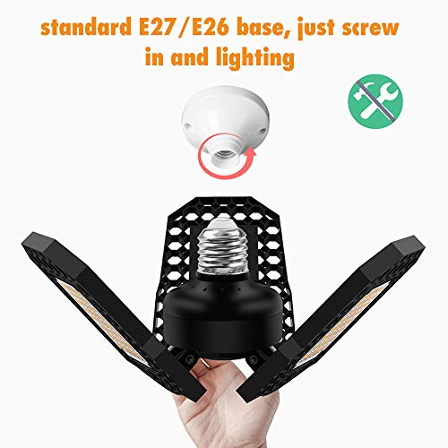 Éclairage de garage déformable LED E27 LIXADA avec plafonnier à trois lames orientables 6000K - 4