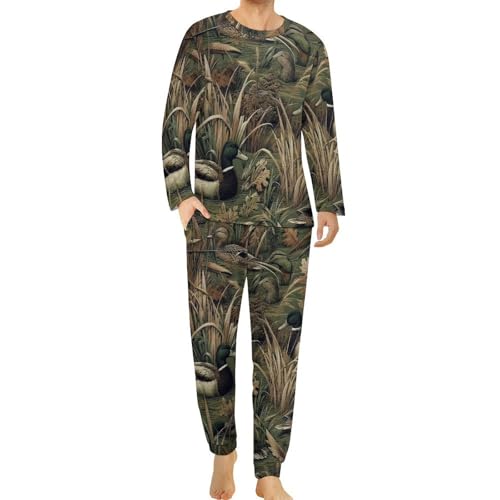 Duck Hunting Camo Men's Pajama Sets Sleepwear Nightwear Loungewear Long-Sleeve Top & Bottom Pjs Pockes