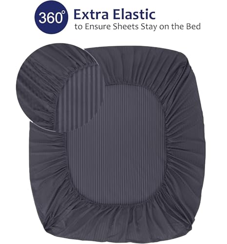 Image of Cotton Satin Stripes Single Bed Sheet with 1 Pillow Cover - Dark Grey