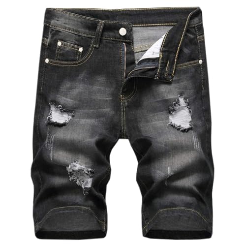 Betusline Men's Ripped Shorts Summer Jeans Distressed Denim Short Casual Jean Shorts for Mens，304# Black，US 30 = Tag 30