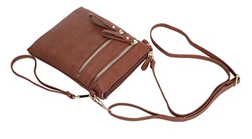 Solene Women's Faux Leather Organizer Multi Zipper Pockets Handbag With Detachable Wristlet Crossbody Bag-Wu002(Coffee) #TOP2