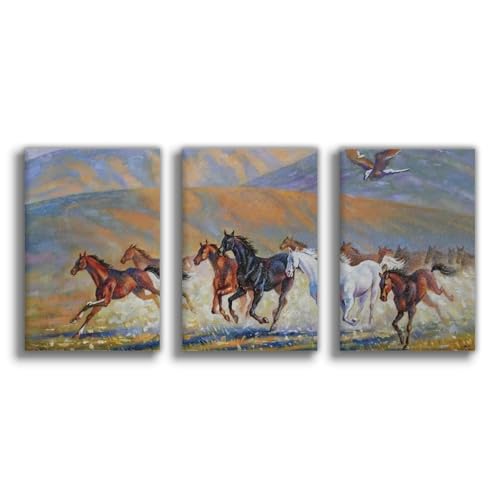 Peinture à l'huile de chevaux galopant aigle toile décoration murale
