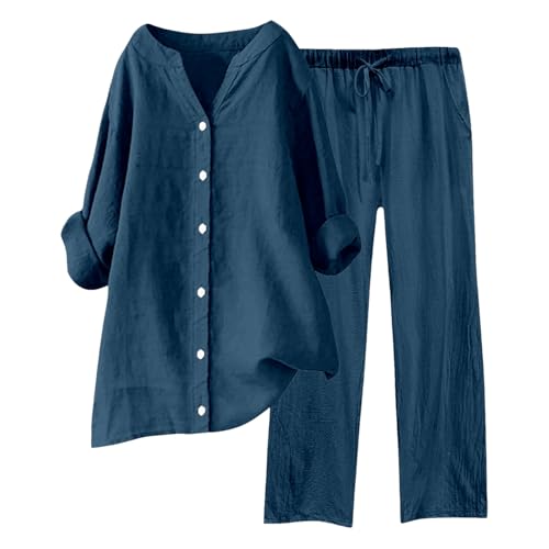 Ensemble 2 pièces en mousseline boutonné avec pantalon fluide jambes larges style lin