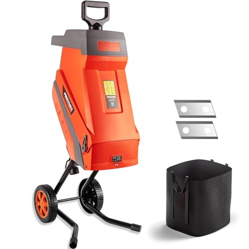PROYAMA 15 - Amp Electric Wood Chipper, Corded Shredder with Collection Bag and Push Stick, Double...