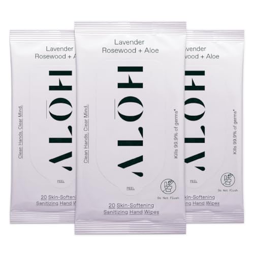 ALH Lavender Rosewood + Aloe Sanitizing Hand Wipes - Clean Hands Clear Minds - On The Go Sanitizing Wipes for Kids and Adults - Travel Size 3 Pack 20ct