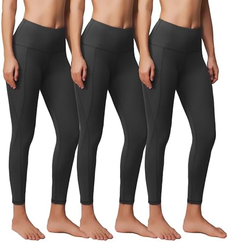 Showitty 3 Pack Yoga Pants with Pockets for Women, Tummy Control Black Compression Gym Workout Leggings