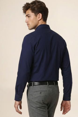 Image of Peter England Men's Premium Solid Herringbone Regular Fit Full Sleeve Formal Shirt | Wonder Fabric | Cotton Rich