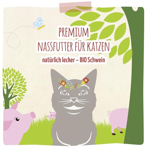 MjAMjAM – Premium Nassfutter für Katzen - natürlich lecker – Bio Schwein, 6er Pack (6 x 200g), getreidefrei mit extra viel Fleisch