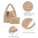Hand Woven Tote for Women - Vegan Leather Handle Handbag, Travel Shoulder Bag, Hobo and Beach Bag With Purse - Image 4