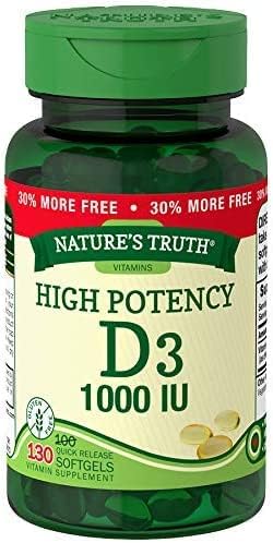 Nature's Truth High Potency Vitamin D3 1000 IU Quick Release Softgels - 130 ct, Pack of 2