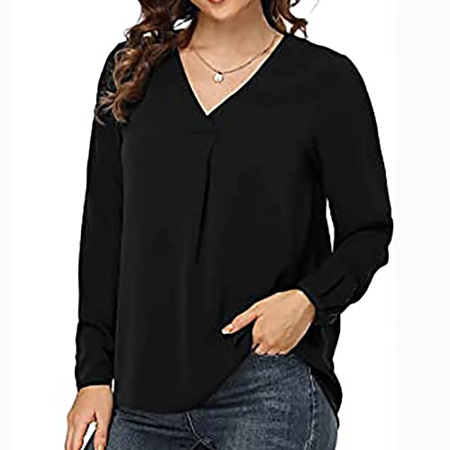 Blusa feminina de manga comprida e gola V para outono verão e brunch 2023, caimento solto, caimento
