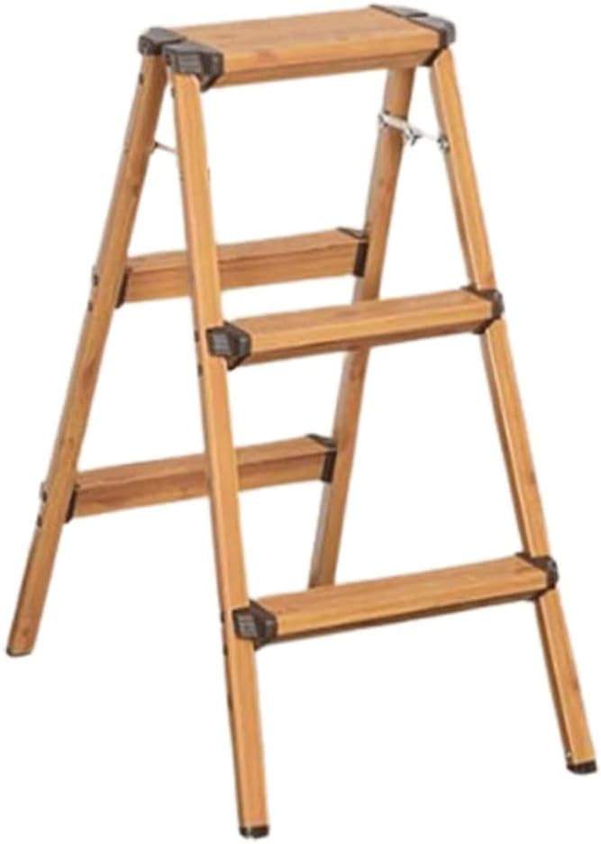 Folding Ladder Wooden Step Stool Safer and Stronger Telescoping Ladders for Home Step Ladders 150kg/330lb Step Ladder