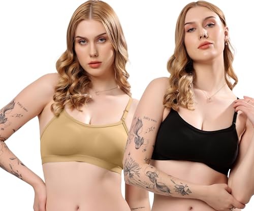 Image of London Hills Women's Cotton Sports Bra for Women Solid Bra Wireless & Non Padded Full Coverage Soft Hold Straps Super Combed Cotton Elastane Stretch Full Coverage Slip-On Active Bra