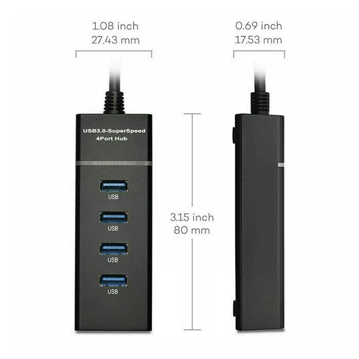 Image of 4-in-1 USB C & USB A HUB with USB 3.0 5Gbps High-Speed Port & Dual USB 2.0, Multiport USB Adapter with Smart Chip, Plug & Play, Aluminum Build| Universal for Laptop (4in1-USB-Black)