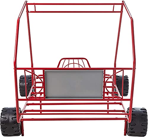 Metal Twin Size Kids Bed With Racer Cart Design ,Go Kart Car Bed For Boys, Twin Bed Frame With Four Wheels And Headboard ,Sturdy Slat System, No Box Spring Needed, Fit For Kids Teens Bedroom,Red #TOP5