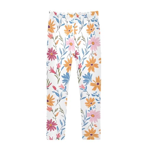 ALAZA Girls' Leggings Children's Yoga Pants Skinny Printed Dance Colorful Flowers Comfortable 4T