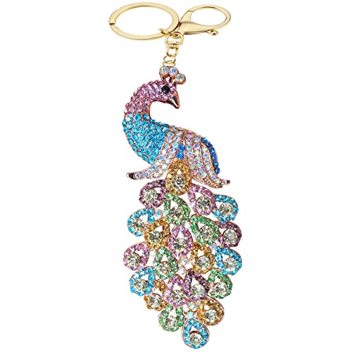 Peacock Crystal Rhinestone Alloy Metal Keychain Key Chain Key Ring Charm (Rainbow) #TOP24