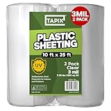 Plastic Sheeting (10' x 25') Long, 3 Mil (2 Pack) - UV Protection Poly Sheeting Polyethylene Film, Heavy Duty Greenhouse Plastic Sheeting
