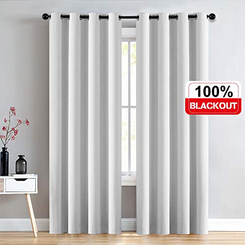 100% Blackout Curtains Greyish White 84 inch Length Bedroom Triple Weave Window Curtain