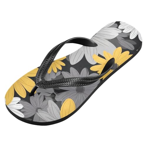 Women Beach Summer Casual Flip Flop Gray Yellow White Daisy FlowerQuick Dry Sandals Slipper for Men 214B2590