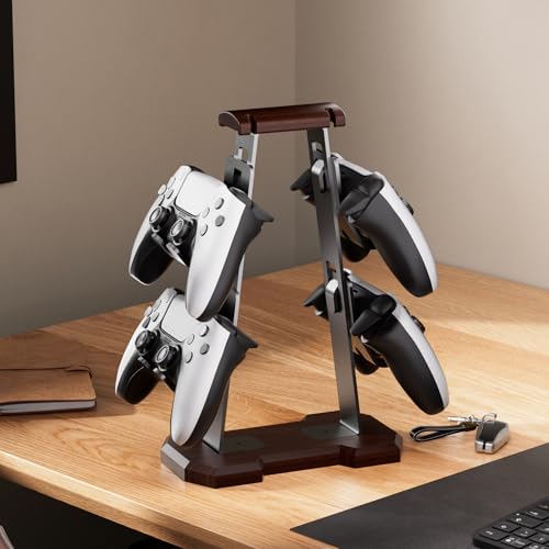 Headphone Stand and Controller Holder for Desk, Wood & Aluminum