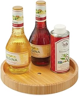 mDesign Rotatable Spice Rack  Bamboo Spice Stand for Pepper, Baking Ingredients and Preserves  Round Kitchen Shelf for Sideboard and Kitchen Cupboard  Natural