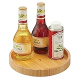 mDesign rangement à épices rotatif en bois de bambou – plateau de rangement écologique pour sel, poivre, conserves, etc. – rangement de cuisine rond pour buffet, frigo ou placard – couleur nature