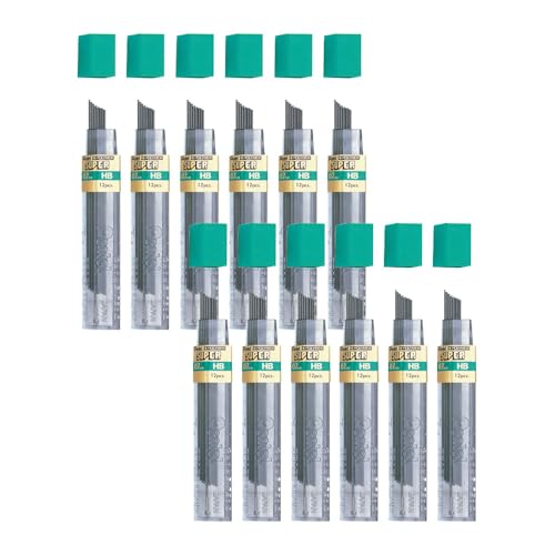Pentel Super Hi-Polymer Minen, 0,5 Mm, HB – 144 Minen In Box (12 Röhrchen à 12 Stück)