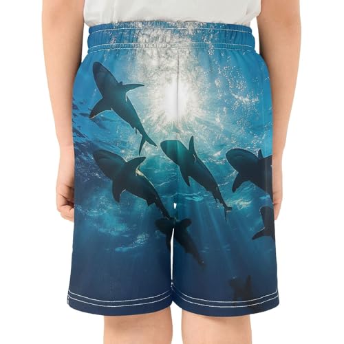 DOMIKING Shark Ocean Blue Kids Shorts Pull-on Boys Shorts with Elastic Waist Casual Athletic Pants for Summer Playwear3