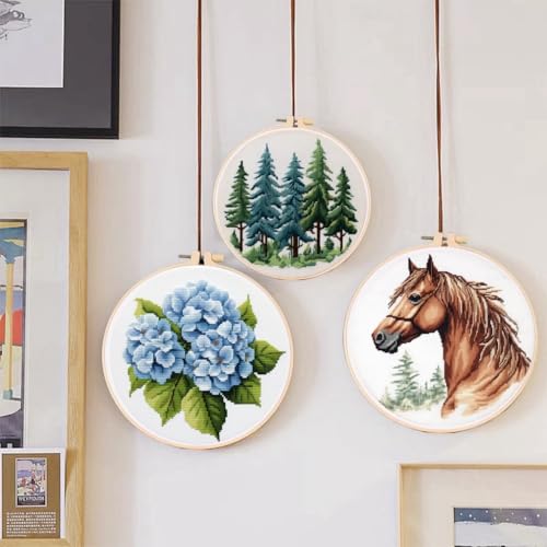 Image of DIY Cross Stitch Kits Cartoon Panda Easy for Beginners with Hoop 11CT Needlepoint Embroidery Counted Stamped Cross Stitch Set Craft Wall Decor 20x20cm(6)