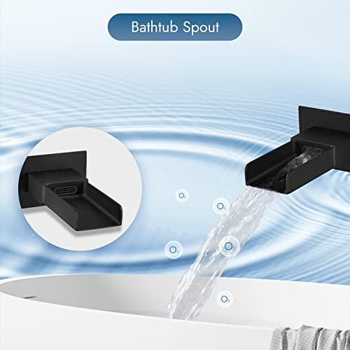 Cinwiny Matte Black Bathroom Shower System 10 Inch Rainfall Shower Head With Handheld Spray Wall Mount Waterfall Tub Spout Shower Faucet Set Rough-In Valve 3 Function Mixer Shower Faucet #TOP3
