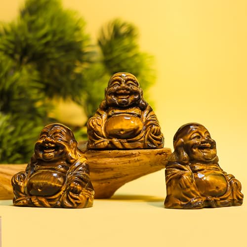 Estatua Buda Risueño de Ojo de Tigre Amarillo 2" miniatura 5