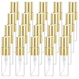 20 Pcs Perfume Atomizer Perfume Sample Bottles Small Spray Bottle 3ml Fine Mist Atomizer Glass Bottle Empty Refillable Bottles with Gold Lids for Fragrance Scent DIY Sprays Travel Party Portable