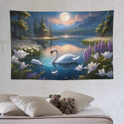 Tapisserie cygne PAZZK pour habiller un mur vide sans peinture rideau tissu 150x230