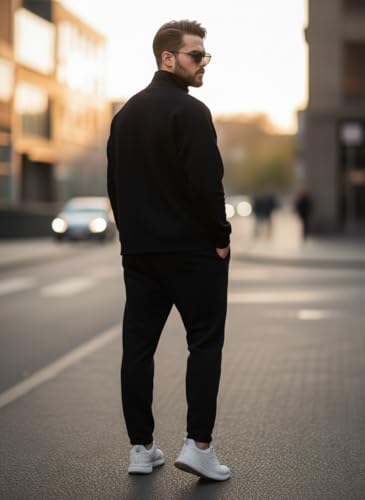 Image of Mack Jonney Solid Half Zipper Track Suit for men | Co-ord Set | Warm Fleece Tracksuit Set | Full Sleeve Sweatshirt