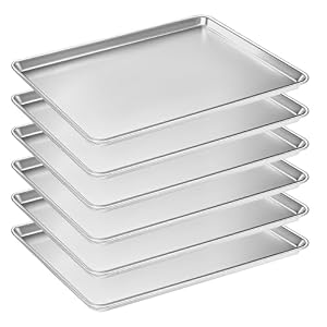 6 Pack Half Size Baking Sheet Pan Set, Aluminum Commercial Quality Cookie Sheet for Baking or Roasting, Large Thick Baking Tray Prevents Warping, 13″ × 18″ Cookie Tray Pan