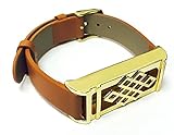 BSI Brown Leather Replacement Bracelet With New Unique Design Gold Metal Housing For Fitbit Flex Smart Band